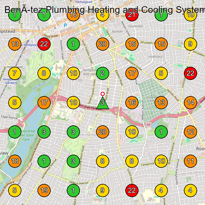 Benítez Plumbing Heating and Cooling System Hvac Contractor GeoGrid ranking map for Hempstead NY